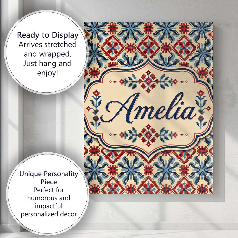 Personalised Name Traditional Red Blue Custom Modern Room Accent Elegant Feature Canvas Wall Art Print Decor Picture Ready to Hang