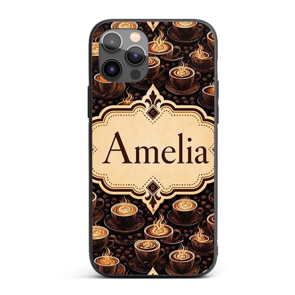 Coffee Cups Dark Roast Cafe Theme Printed Design Custom Name Protective Phone Case Mobile Cover Durable Everyday Smartphone Shock Resistant