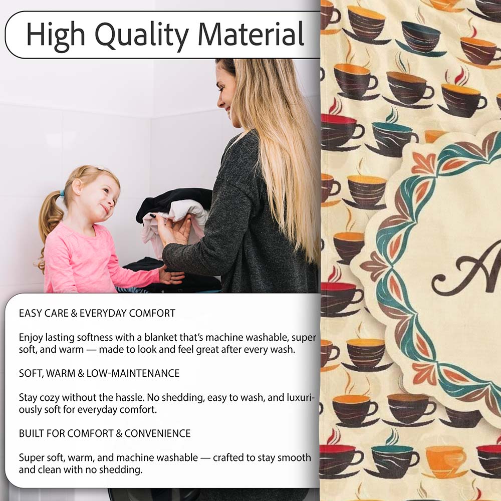 Modern Colorful Coffee Cups Repeating Pattern Seamless Pattern Personalised Custom Name Super Soft Fleece Blanket Bed Sofa Throw