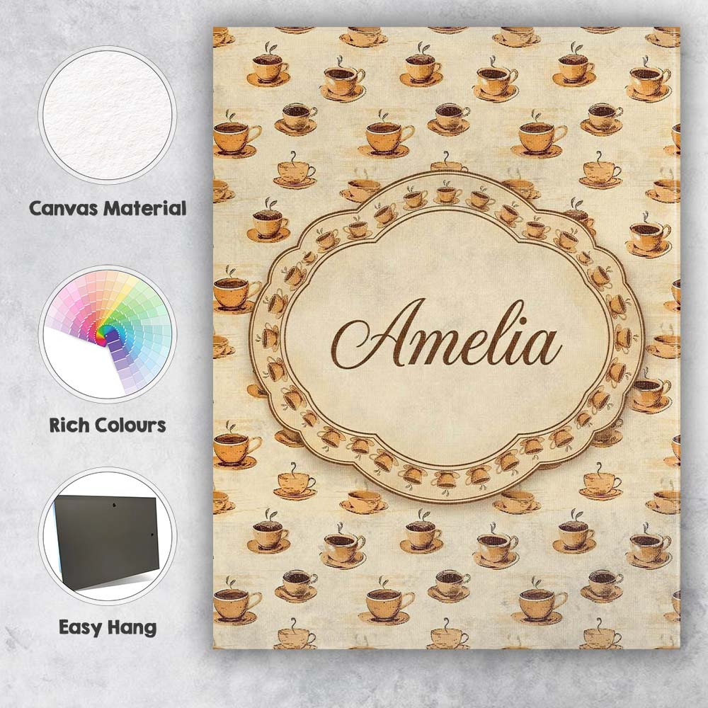 Personalised Name Classic Coffee Cup Custom Premium Decorative Design Modern Room Accent Canvas Wall Art Print Decor Picture Ready to Hang