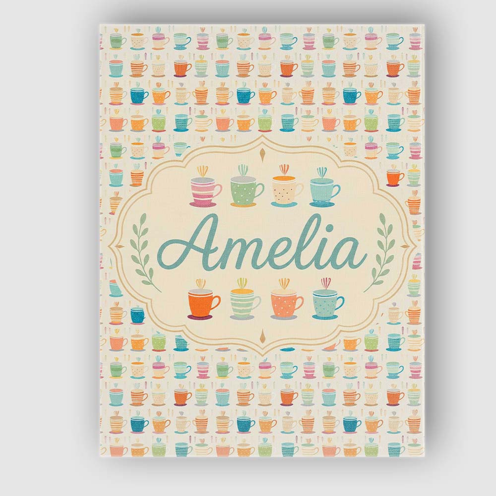 Personalised Name Colorful Coffee Cups Custom Modern Room Accent Elegant Feature Canvas Wall Art Print Decor Picture Ready to Hang