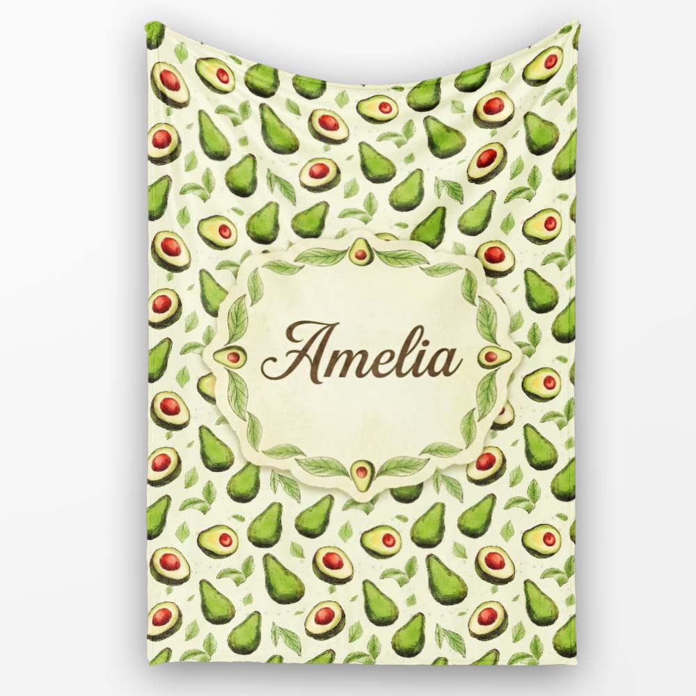 Avocado Pear Light Cream Background Fresh Botanical Fruit Design Personalised Custom Name Super Soft Fleece Blanket Bed Sofa Throw