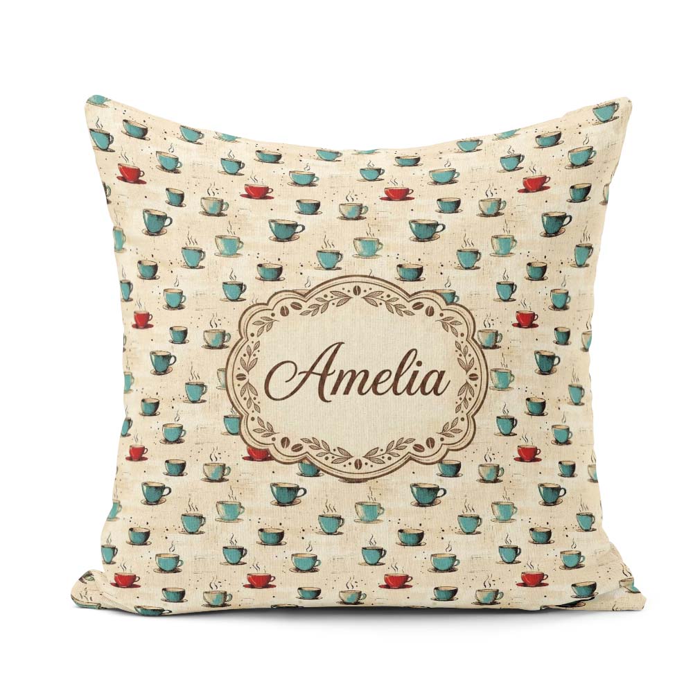Custom Name Blue Red Cups Artistic Texture Seamless Pattern Square Filled Cushion Throw Pillow Sofa Bed Home Decor Zip Washable UK Made