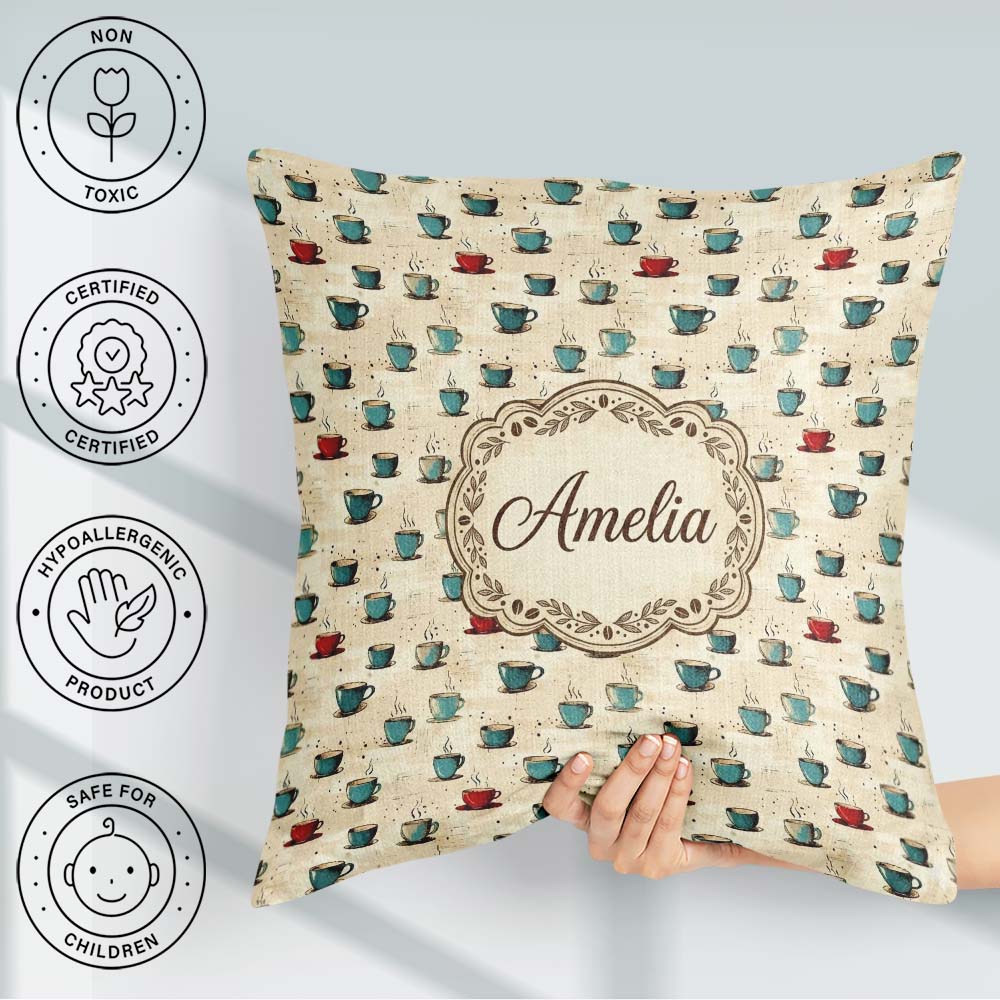 Custom Name Blue Red Cups Artistic Texture Seamless Pattern Square Filled Cushion Throw Pillow Sofa Bed Home Decor Zip Washable UK Made