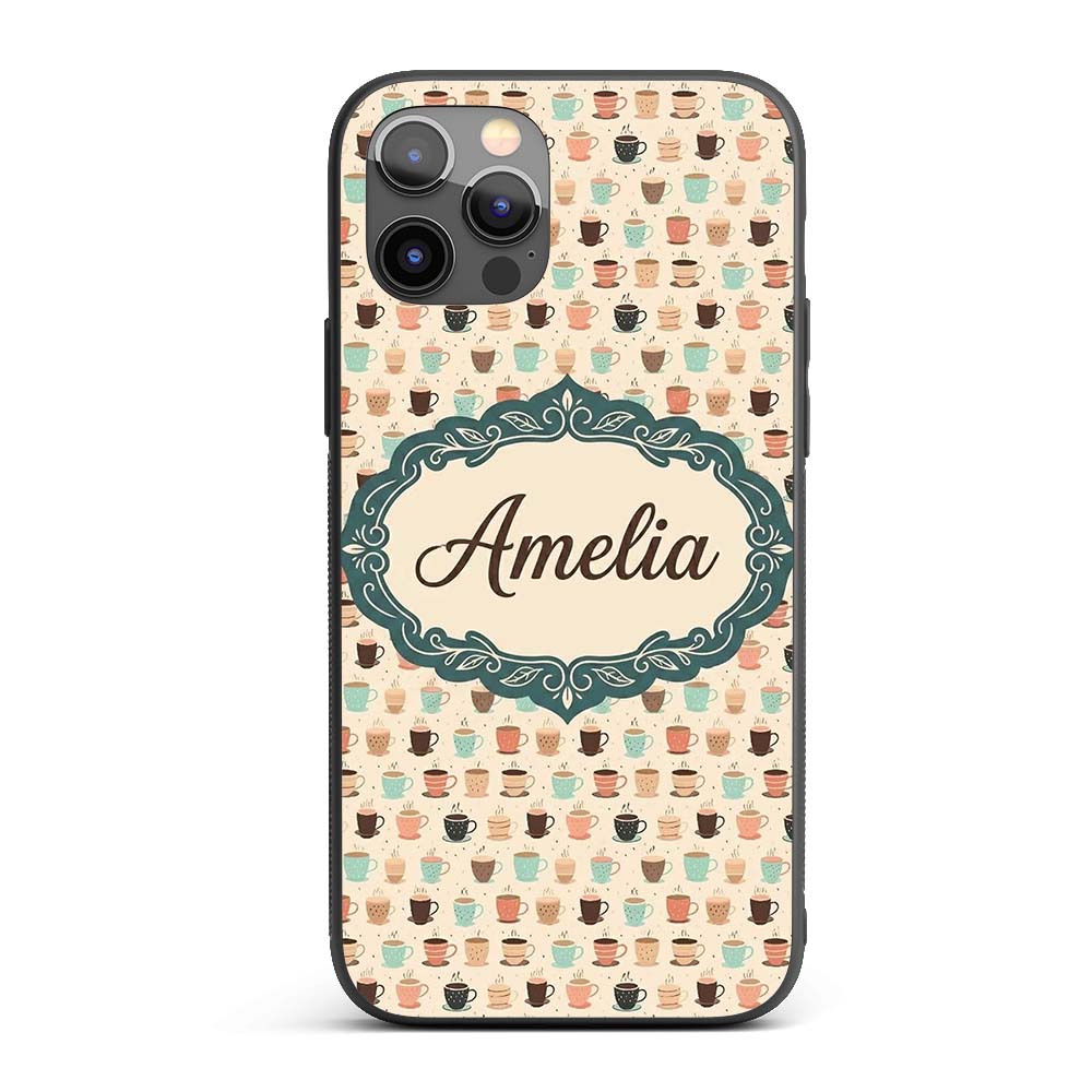 Soft Pastel Coffee Cups Cute Repeating Seamless Custom Name Protective Phone Case Mobile Cover Durable Everyday Smartphone Shock Resistant