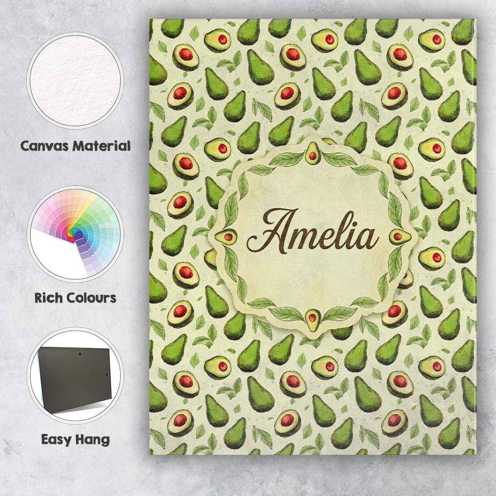 Personalised Name Avocado Pear Light Cream Background Fresh Botanical Custom Home Unique Canvas Wall Art Print Decor Picture Ready to Hang
