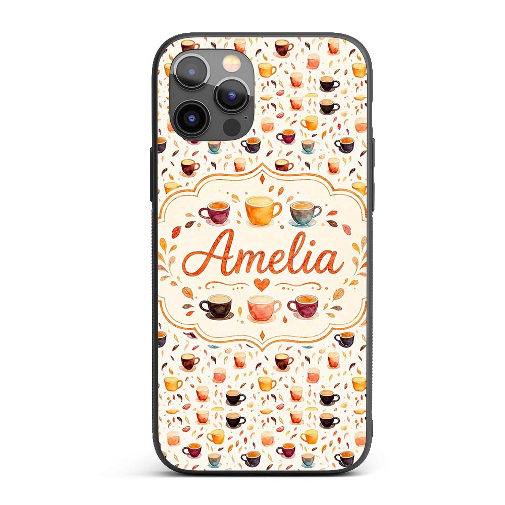 Watercolor Coffee Cups and Beans Soft Autumn Custom Name Protective Phone Case Mobile Cover Durable Everyday Smartphone Shock Resistant