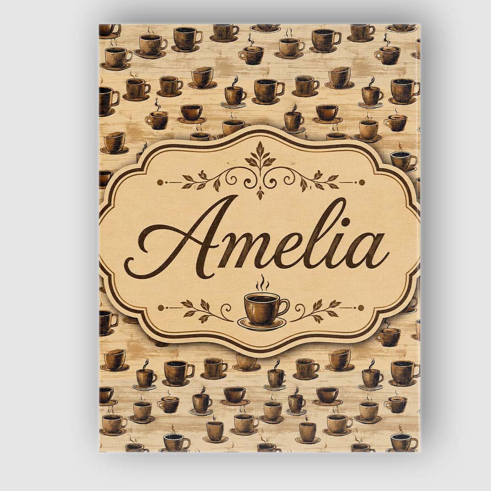 Personalised Name Brown Coffee Cups Classic Custom Bespoke Interior Contemporary Canvas Wall Art Print Decor Picture Ready to Hang