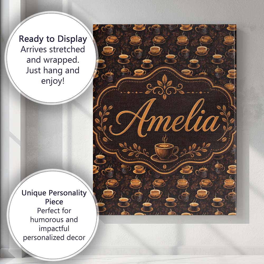 Personalised Name Dark Coffee Cups Rich Custom Modern Room Accent Elegant Feature Canvas Wall Art Print Decor Picture Ready to Hang
