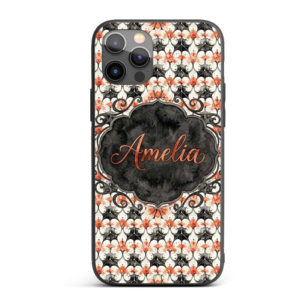 Ornate Floral Tile Pattern with Printed Design Custom Name Protective Phone Case Mobile Cover Durable Everyday Smartphone Shock Resistant