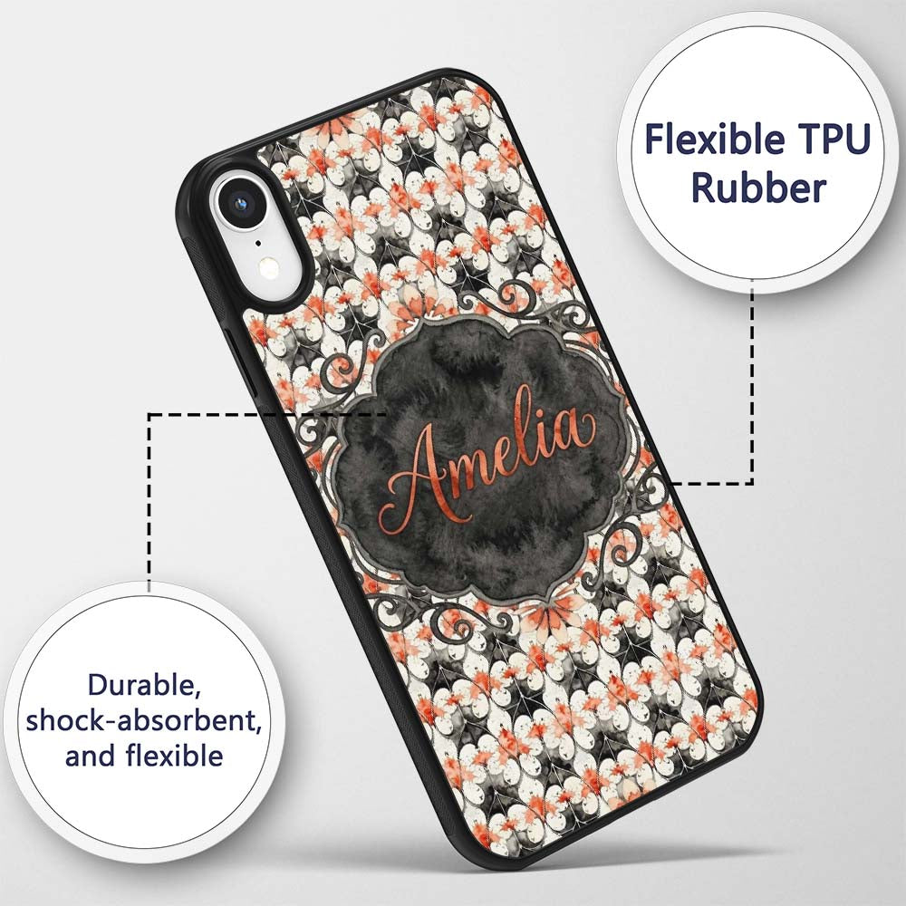 Ornate Floral Tile Pattern with Printed Design Custom Name Protective Phone Case Mobile Cover Durable Everyday Smartphone Shock Resistant
