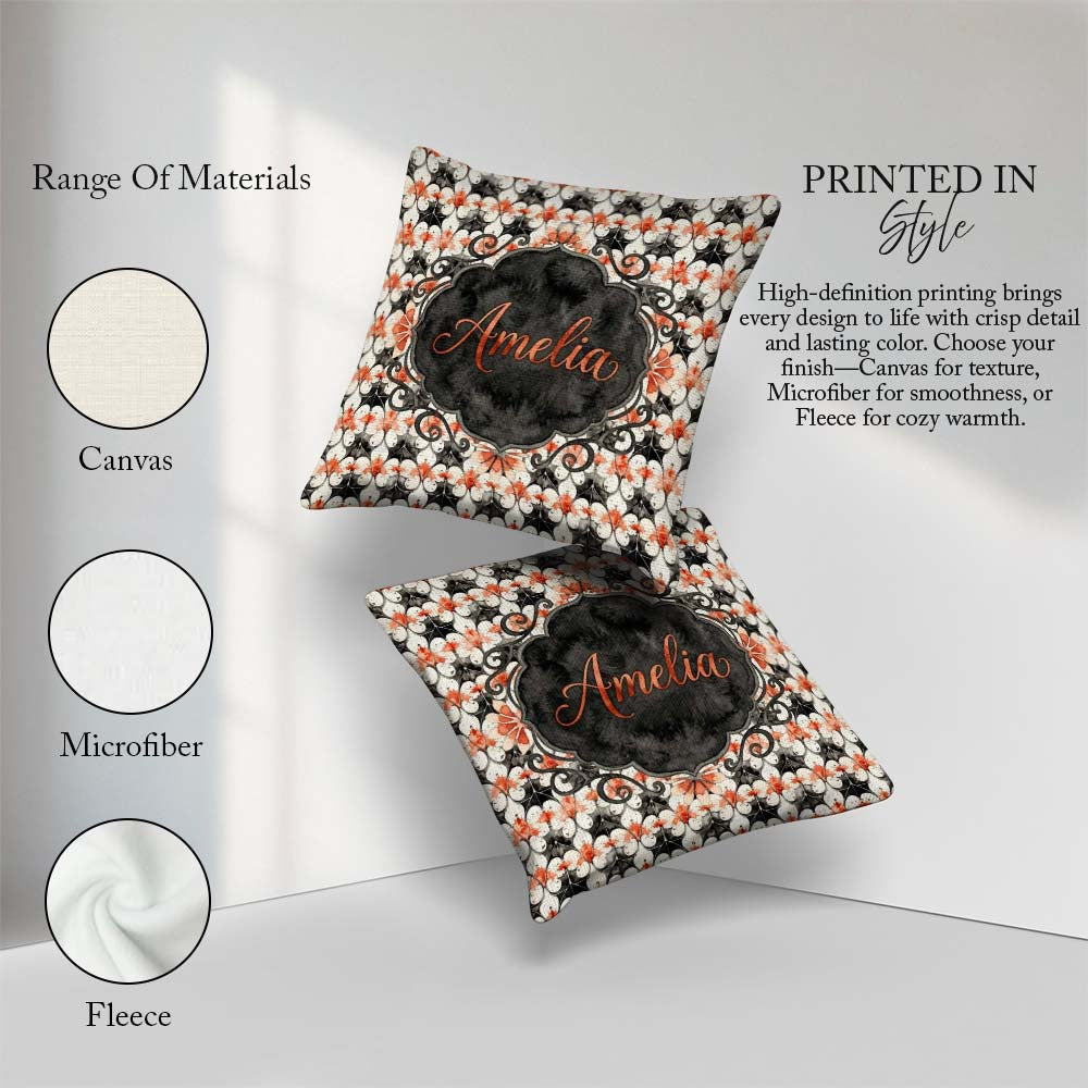 Custom Name Ornate Floral Tile Pattern with Red Accents Seamless Square Filled Cushion Throw Pillow Sofa Bed Home Decor Zip Washable UK Made