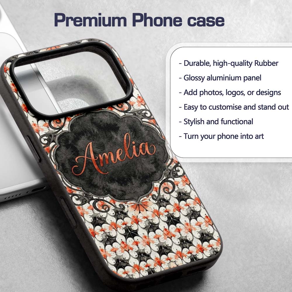 Ornate Floral Tile Pattern with Printed Design Custom Name Protective Phone Case Mobile Cover Durable Everyday Smartphone Shock Resistant