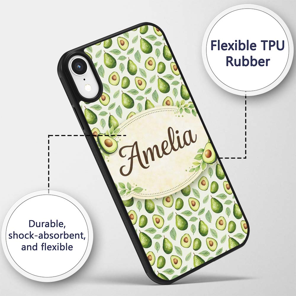 Avocado Pear Leaf Seamless Clean White Background Custom Name Protective Phone Case Mobile Cover Durable Everyday Smartphone Shock Resistant