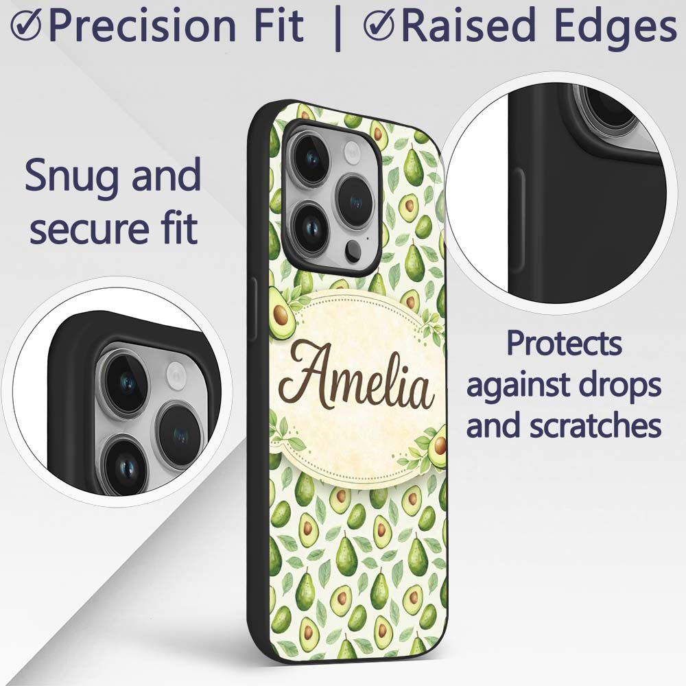 Avocado Pear Leaf Seamless Clean White Background Custom Name Protective Phone Case Mobile Cover Durable Everyday Smartphone Shock Resistant