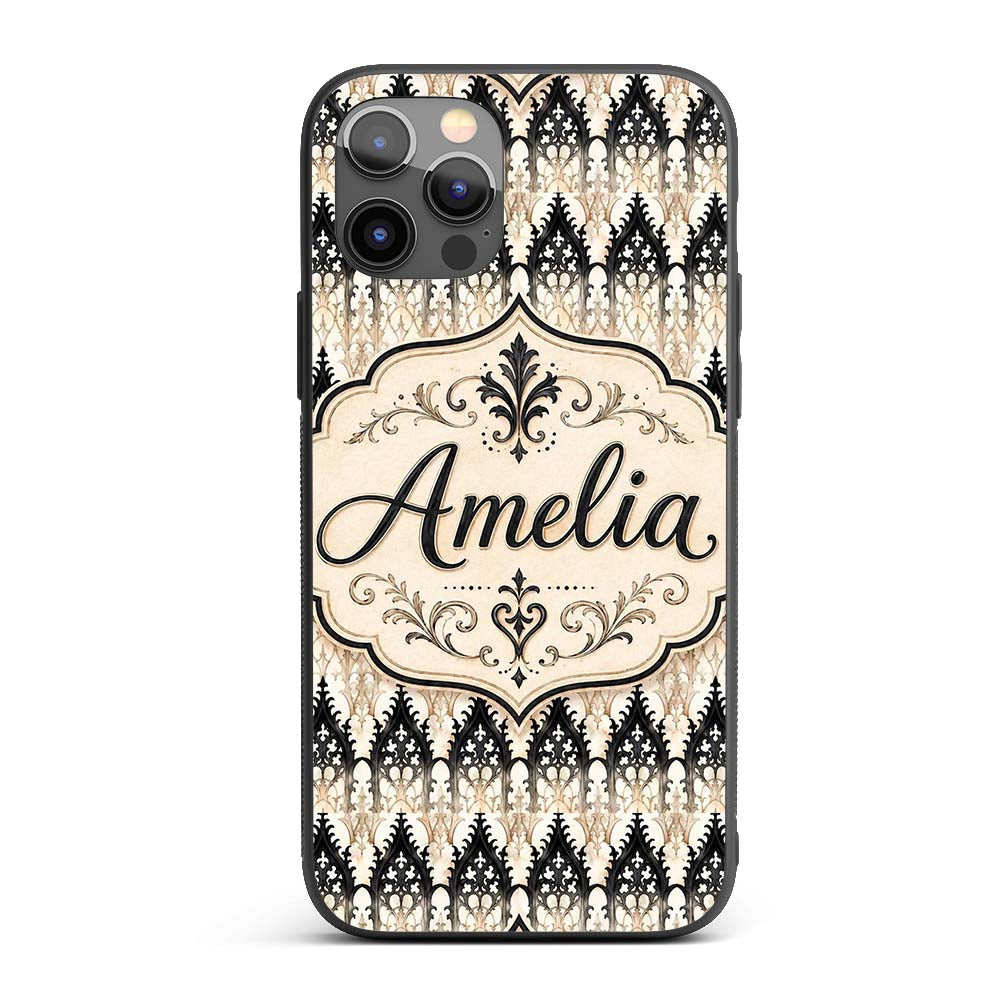 Gothic Arch Ornamental Pattern in Neutral Tones Custom Name Protective Phone Case Mobile Cover Durable Everyday Smartphone Shock Resistant