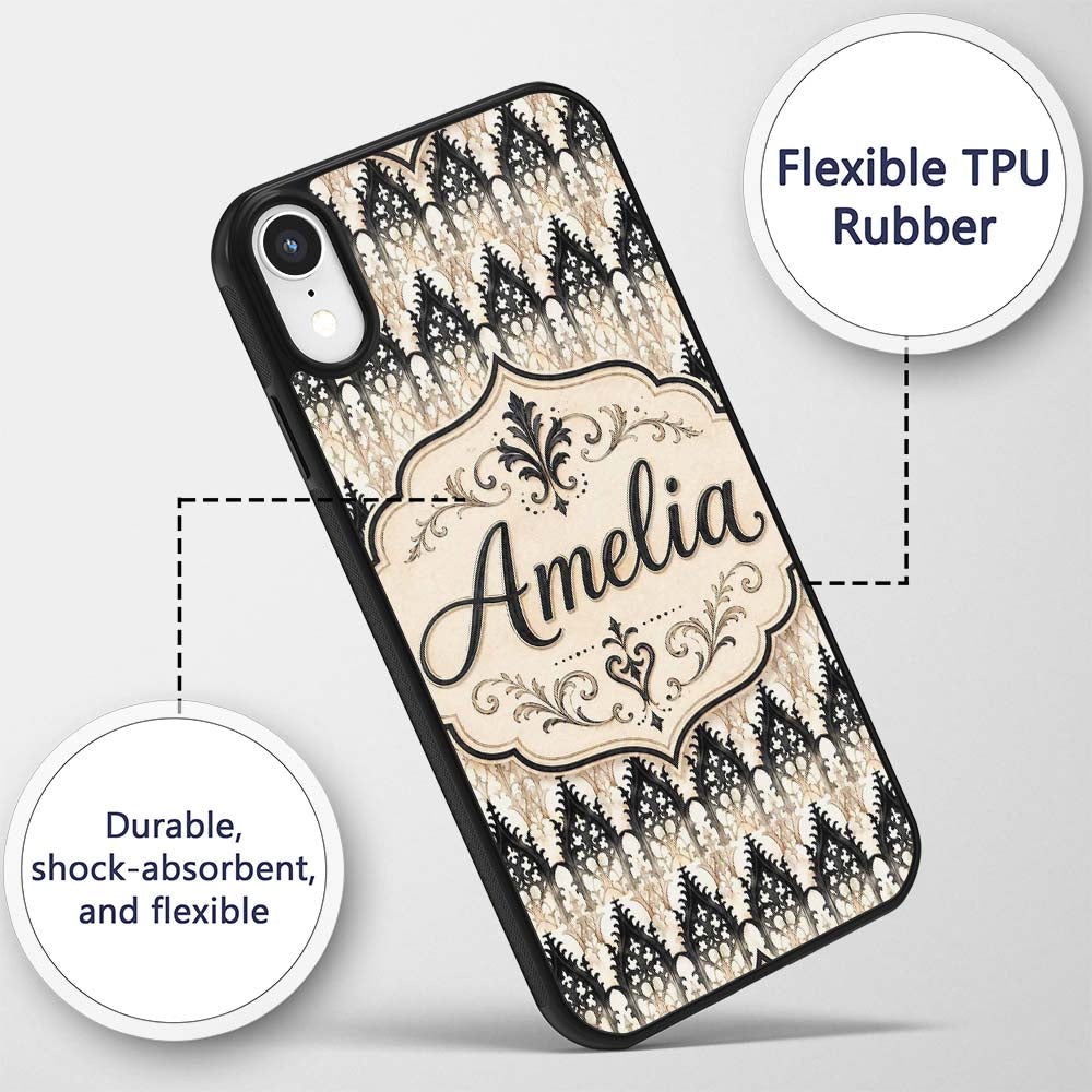 Gothic Arch Ornamental Pattern in Neutral Tones Custom Name Protective Phone Case Mobile Cover Durable Everyday Smartphone Shock Resistant