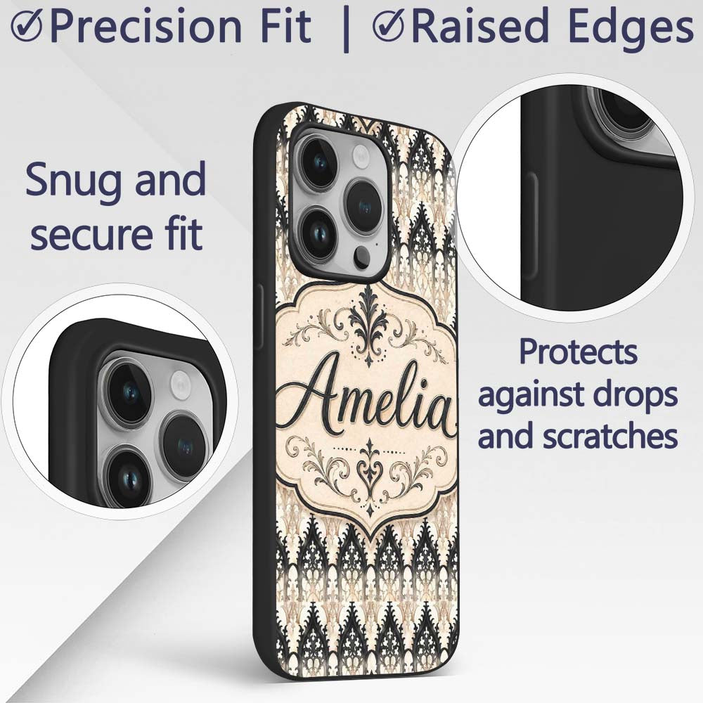 Gothic Arch Ornamental Pattern in Neutral Tones Custom Name Protective Phone Case Mobile Cover Durable Everyday Smartphone Shock Resistant