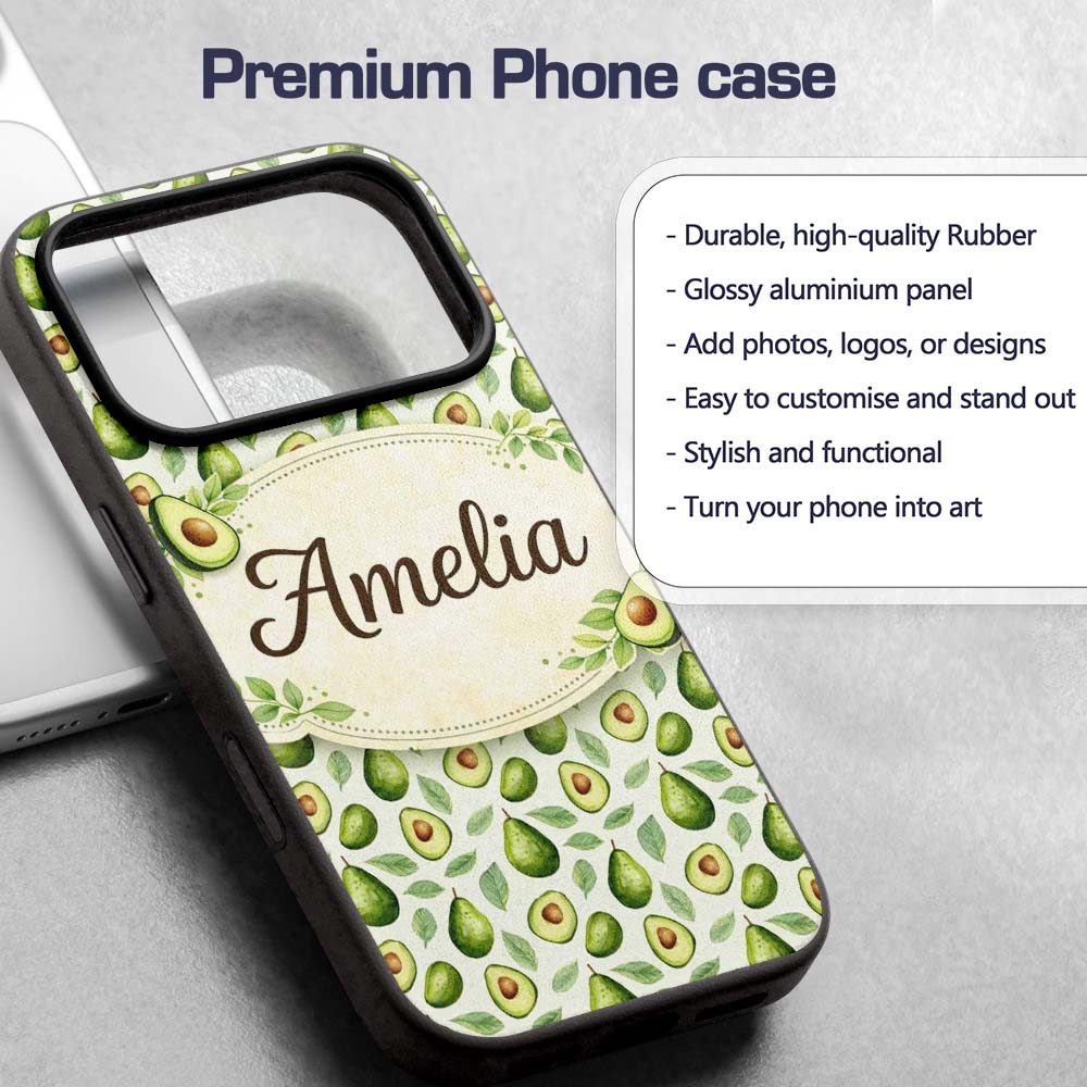 Avocado Pear Leaf Seamless Clean White Background Custom Name Protective Phone Case Mobile Cover Durable Everyday Smartphone Shock Resistant