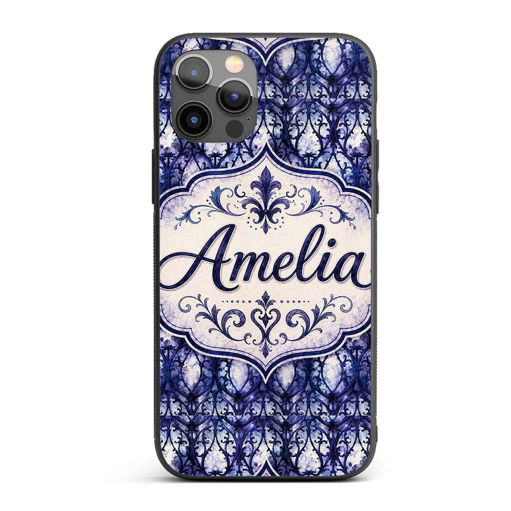 Watercolor Gothic Lattice Indigo Blue Seamless Custom Name Protective Phone Case Mobile Cover Durable Everyday Smartphone Shock Resistant
