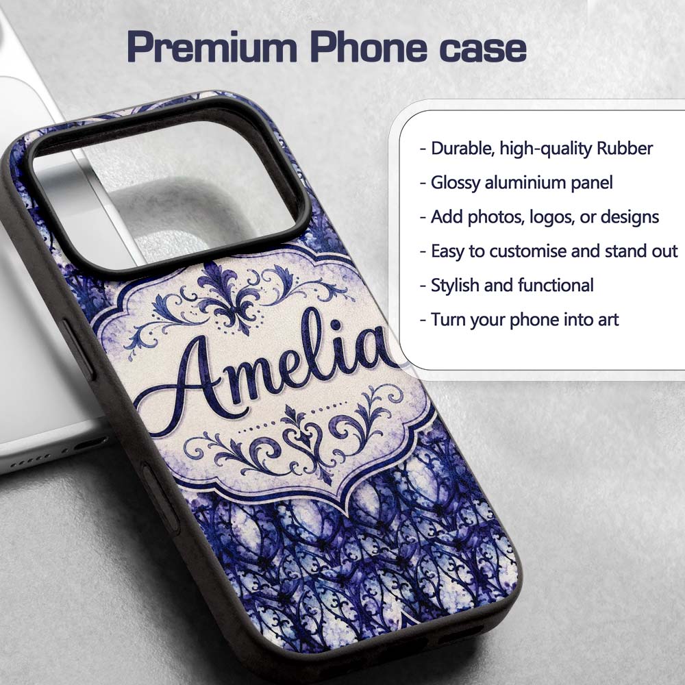 Watercolor Gothic Lattice Indigo Blue Seamless Custom Name Protective Phone Case Mobile Cover Durable Everyday Smartphone Shock Resistant