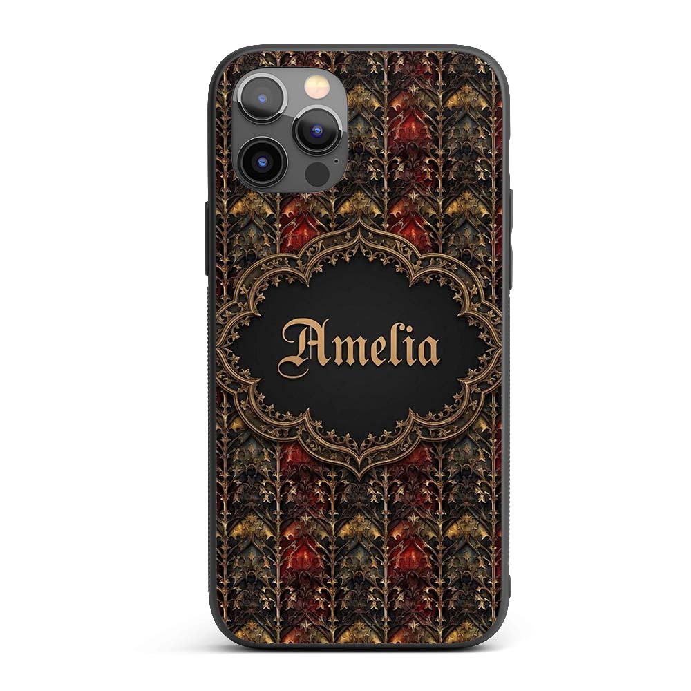 Dark Gothic Ornamental Floral Red Printed Design Custom Name Protective Phone Case Mobile Cover Durable Everyday Smartphone Shock Resistant