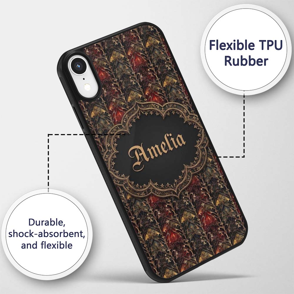 Dark Gothic Ornamental Floral Red Printed Design Custom Name Protective Phone Case Mobile Cover Durable Everyday Smartphone Shock Resistant
