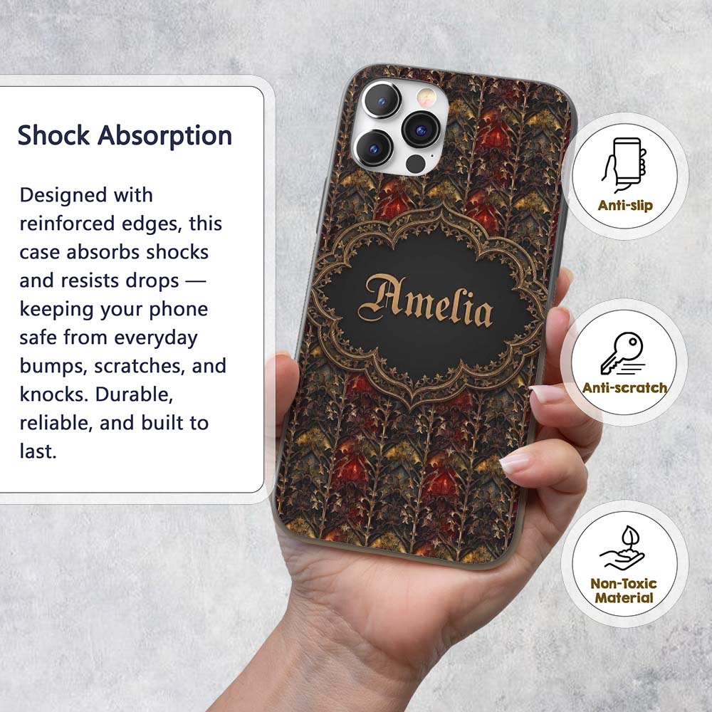 Dark Gothic Ornamental Floral Red Printed Design Custom Name Protective Phone Case Mobile Cover Durable Everyday Smartphone Shock Resistant