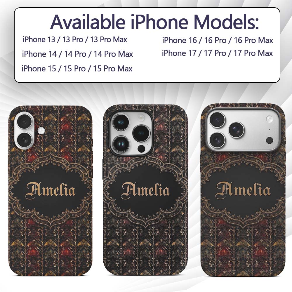 Dark Gothic Ornamental Floral Red Printed Design Custom Name Protective Phone Case Mobile Cover Durable Everyday Smartphone Shock Resistant