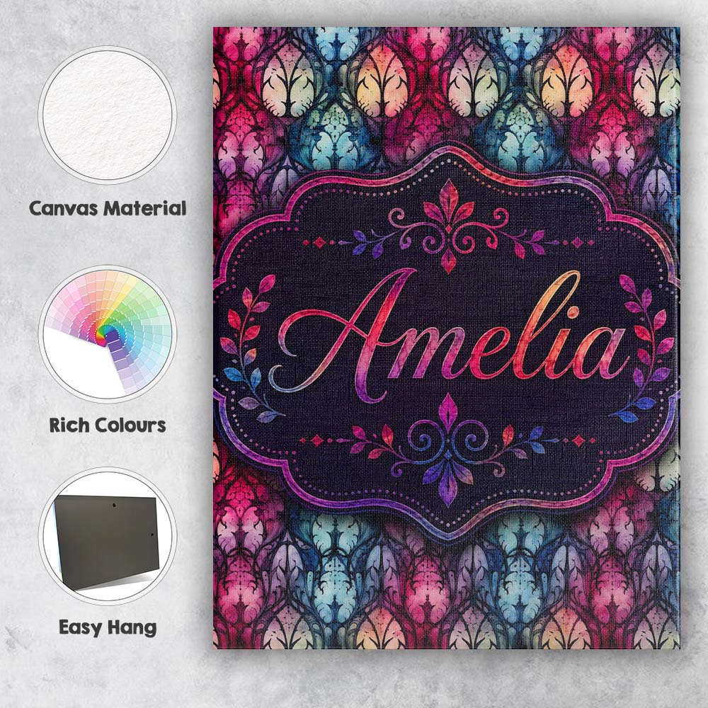 Personalised Name Vibrant Nouveau Custom Stylish Home Interior Premium Decorative Design Canvas Wall Art Print Decor Picture Ready to Hang