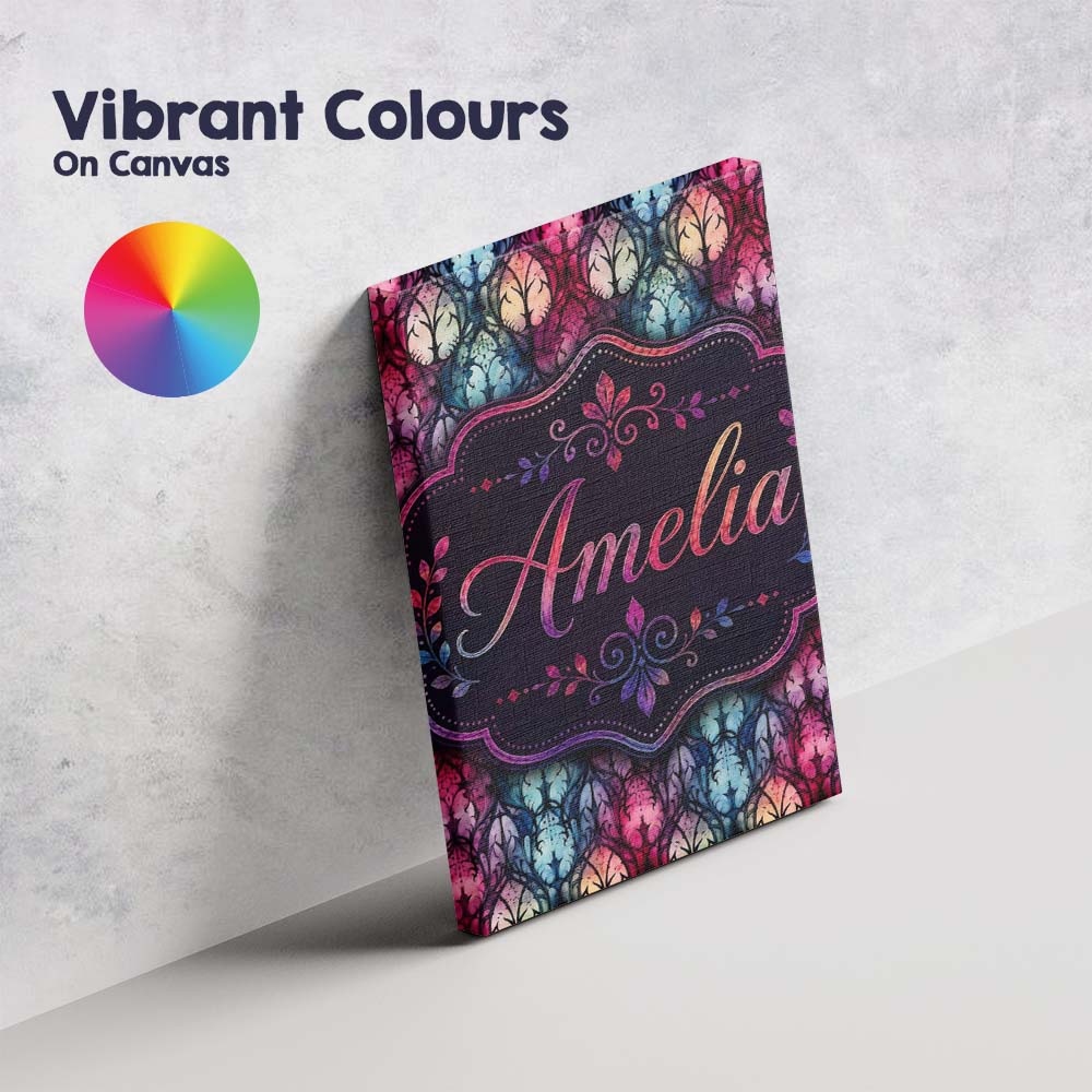Personalised Name Vibrant Nouveau Custom Stylish Home Interior Premium Decorative Design Canvas Wall Art Print Decor Picture Ready to Hang