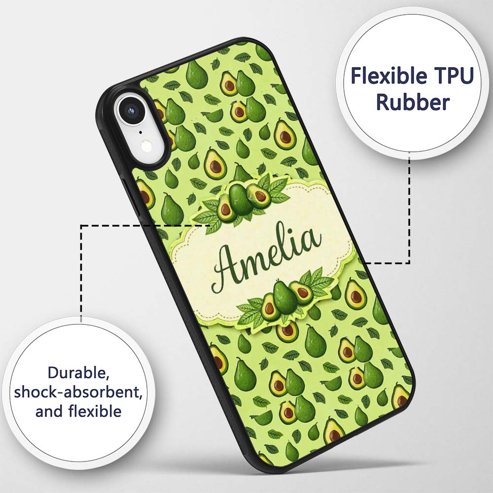 Dark Avocado Leaf Seamless Pattern Printed Design Custom Name Protective Phone Case Mobile Cover Durable Everyday Smartphone Shock Resistant
