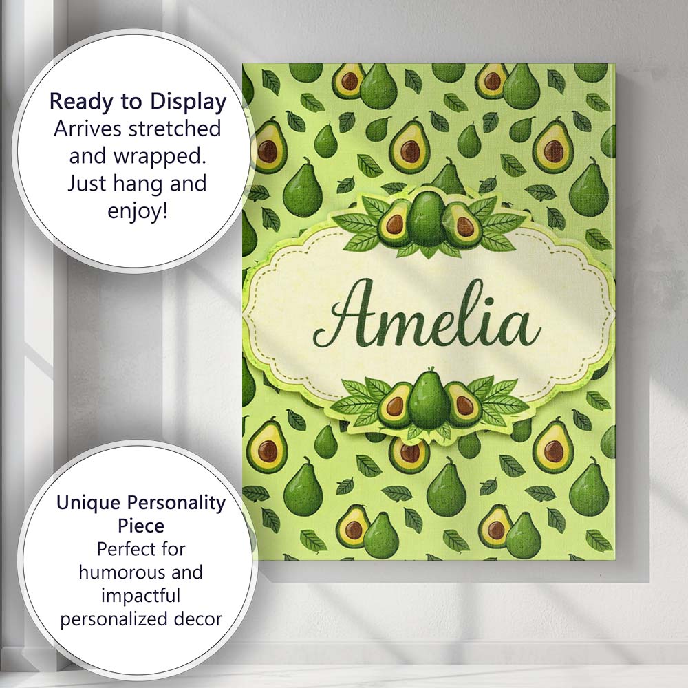 Personalised Name Dark Avocado Leaf Seamless Pattern Black Background Custom Home Unique Canvas Wall Art Print Decor Picture Ready to Hang