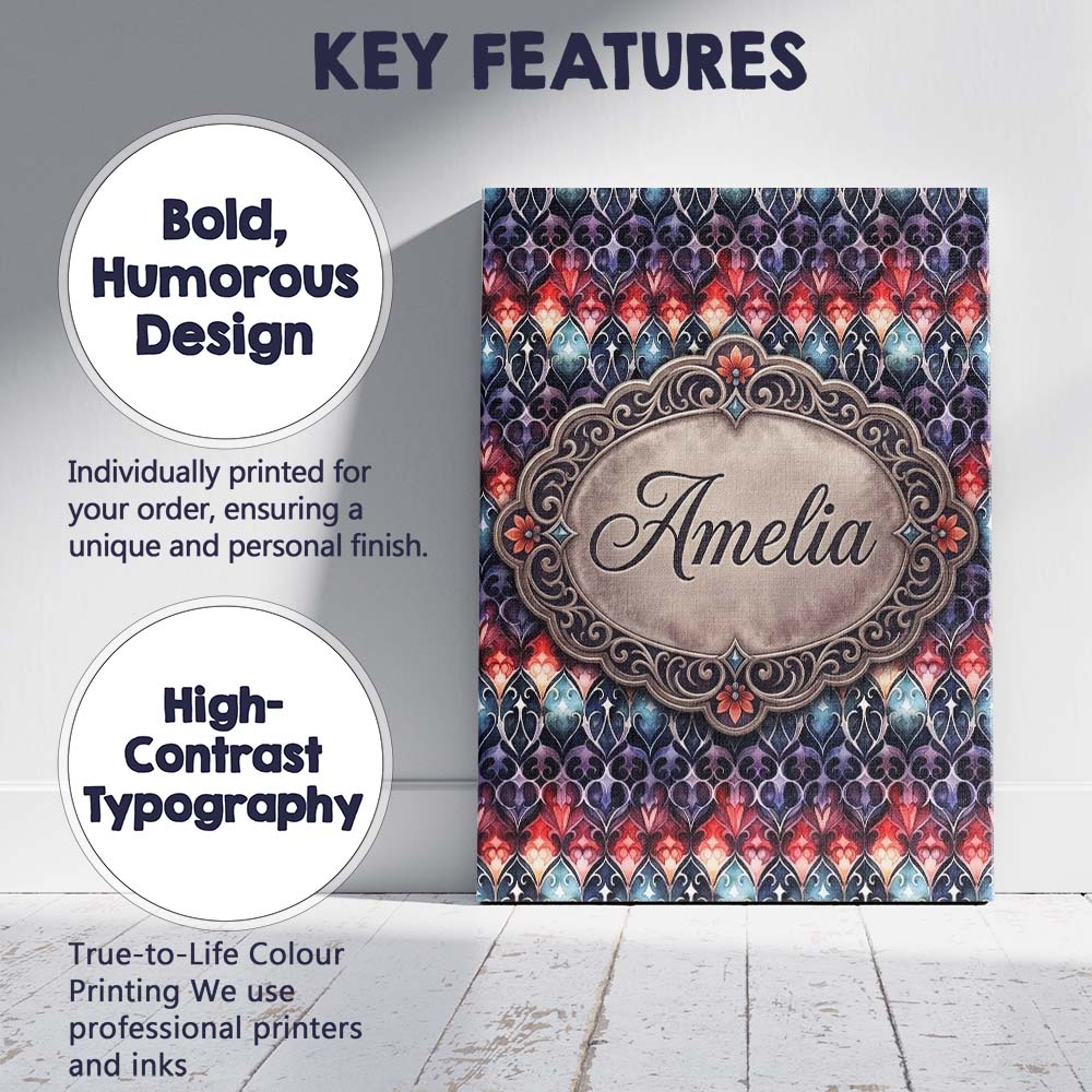 Personalised Name Elegant Gothic Floral Custom Unique Gift Idea Modern Room Accent Canvas Wall Art Print Decor Picture Ready to Hang
