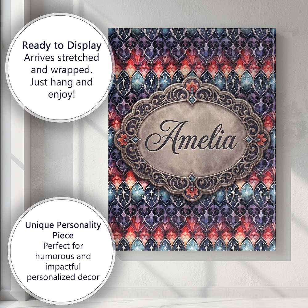 Personalised Name Elegant Gothic Floral Custom Unique Gift Idea Modern Room Accent Canvas Wall Art Print Decor Picture Ready to Hang