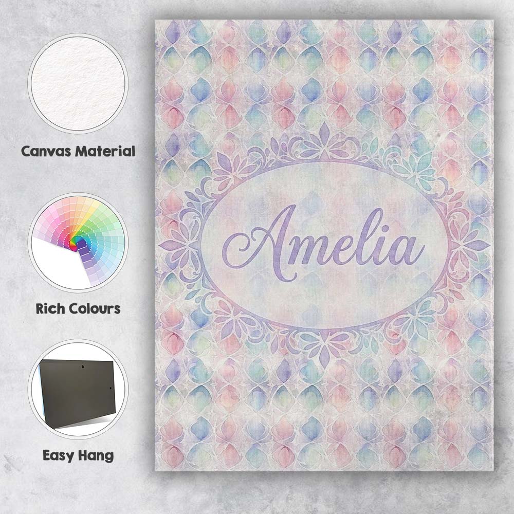 Personalised Name Soft Pastel Geometric Custom Modern Room Accent Elegant Feature Canvas Wall Art Print Decor Picture Ready to Hang