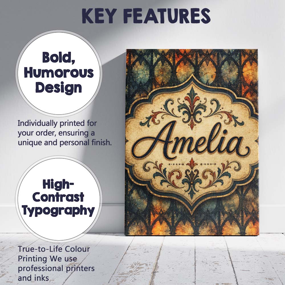 Personalised Name Gothic Stained Glass Arch Custom Bespoke Interior Contemporary Canvas Wall Art Print Decor Picture Ready to Hang