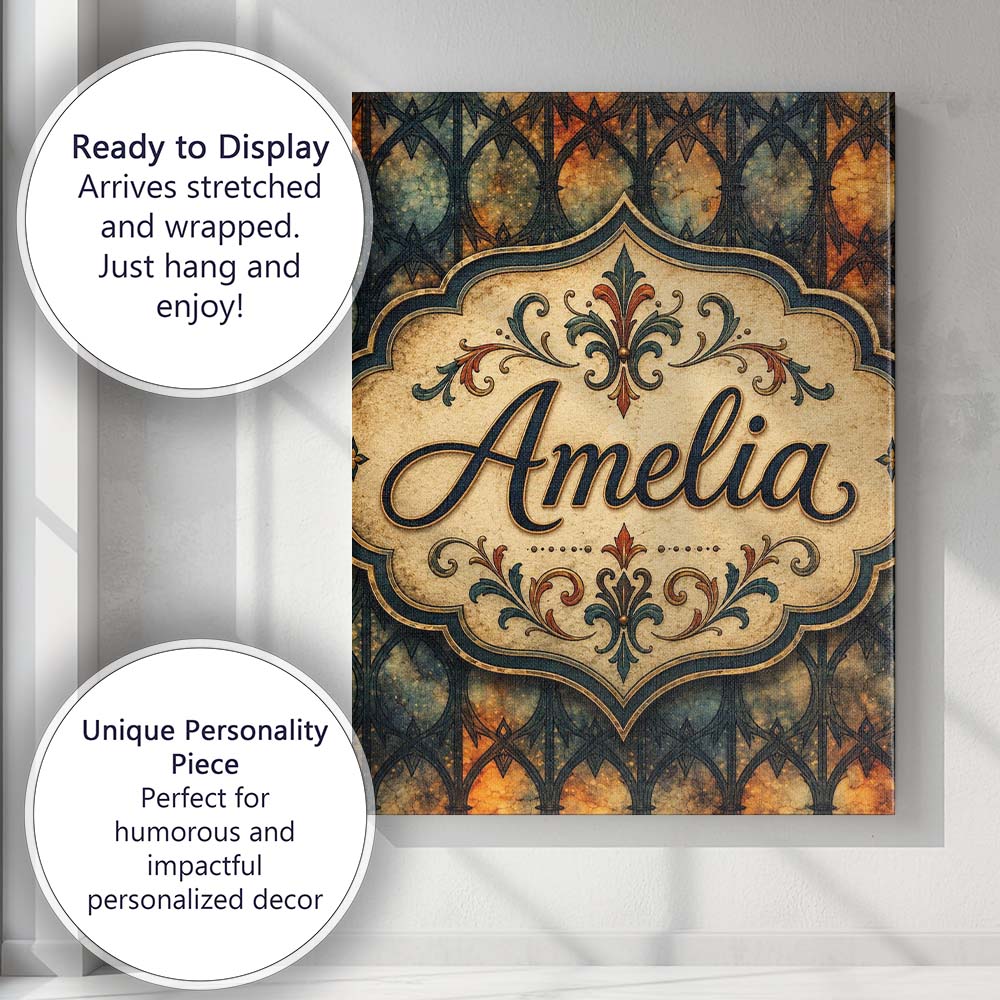 Personalised Name Gothic Stained Glass Arch Custom Bespoke Interior Contemporary Canvas Wall Art Print Decor Picture Ready to Hang