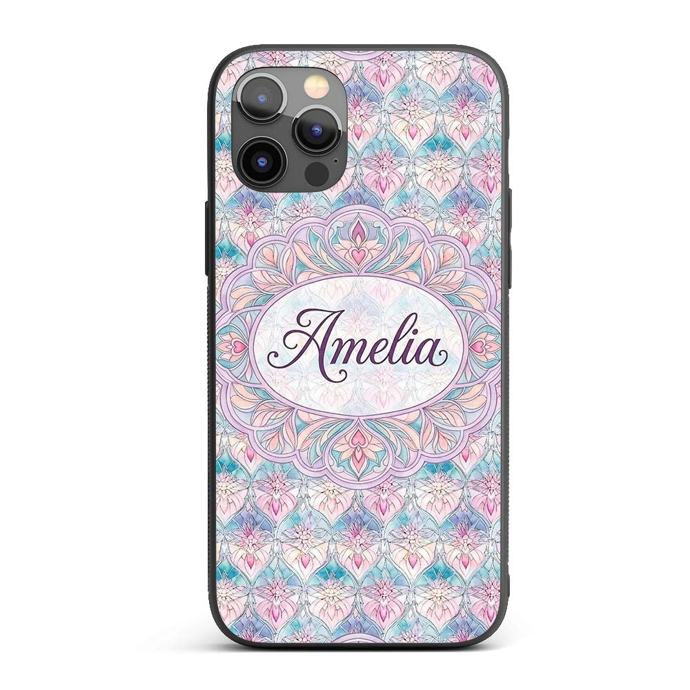 Pastel Art Nouveau Floral Soft Pink and Blue Custom Name Protective Phone Case Mobile Cover Durable Everyday Smartphone Shock Resistant