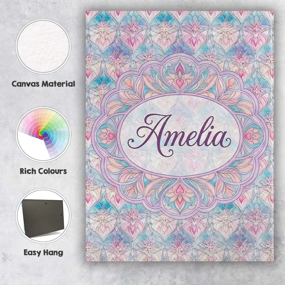 Personalised Name Pastel Nouveau Floral Custom Modern Room Accent Elegant Feature Canvas Wall Art Print Decor Picture Ready to Hang