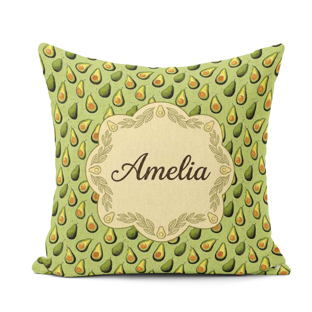 Custom Name Green Avocado Seamless Textured Background Botanical Square Filled Cushion Throw Pillow Sofa Bed Home Decor Zip Washable UK Made