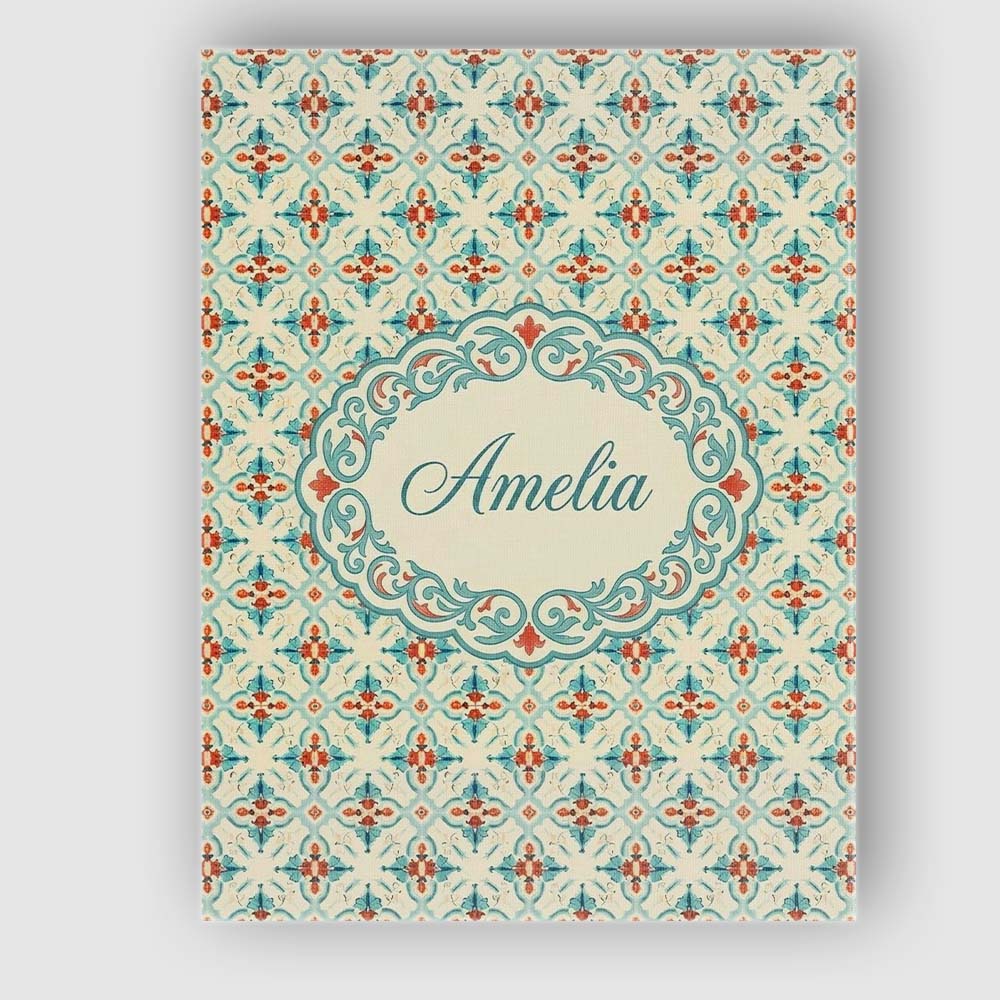 Personalised Name Classic Floral Tile Custom Modern Room Accent Creative Decorator Style Canvas Wall Art Print Decor Picture Ready to Hang