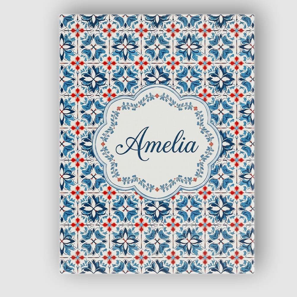 Personalised Name Traditional Blue Red Custom Modern Room Accent Elegant Feature Canvas Wall Art Print Decor Picture Ready to Hang