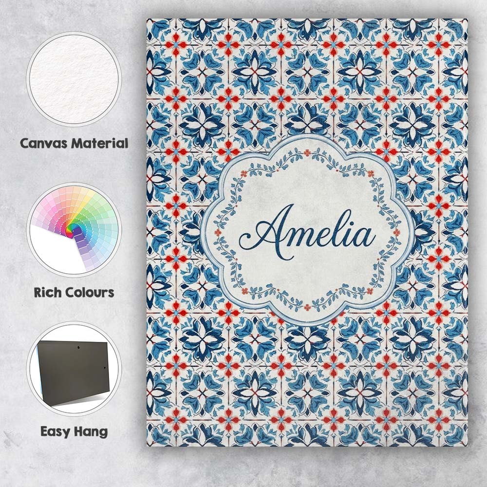 Personalised Name Traditional Blue Red Custom Modern Room Accent Elegant Feature Canvas Wall Art Print Decor Picture Ready to Hang