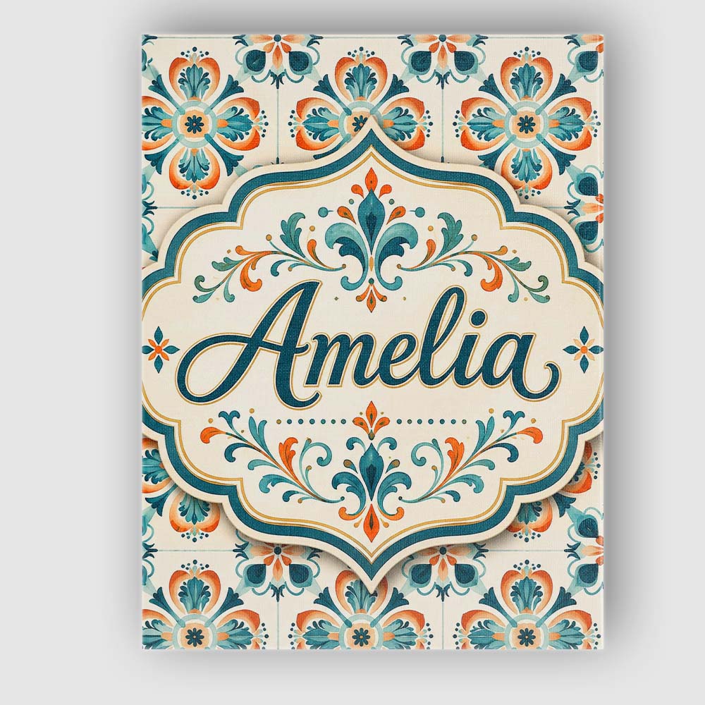 Personalised Name Decorative Floral Tile Custom Unique Gift Idea Elegant Feature Canvas Wall Art Print Decor Picture Ready to Hang