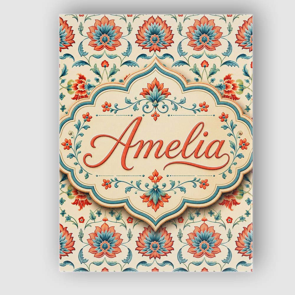 Personalised Name Elegant Folk Floral Custom Modern Room Accent Creative Decorator Style Canvas Wall Art Print Decor Picture Ready to Hang
