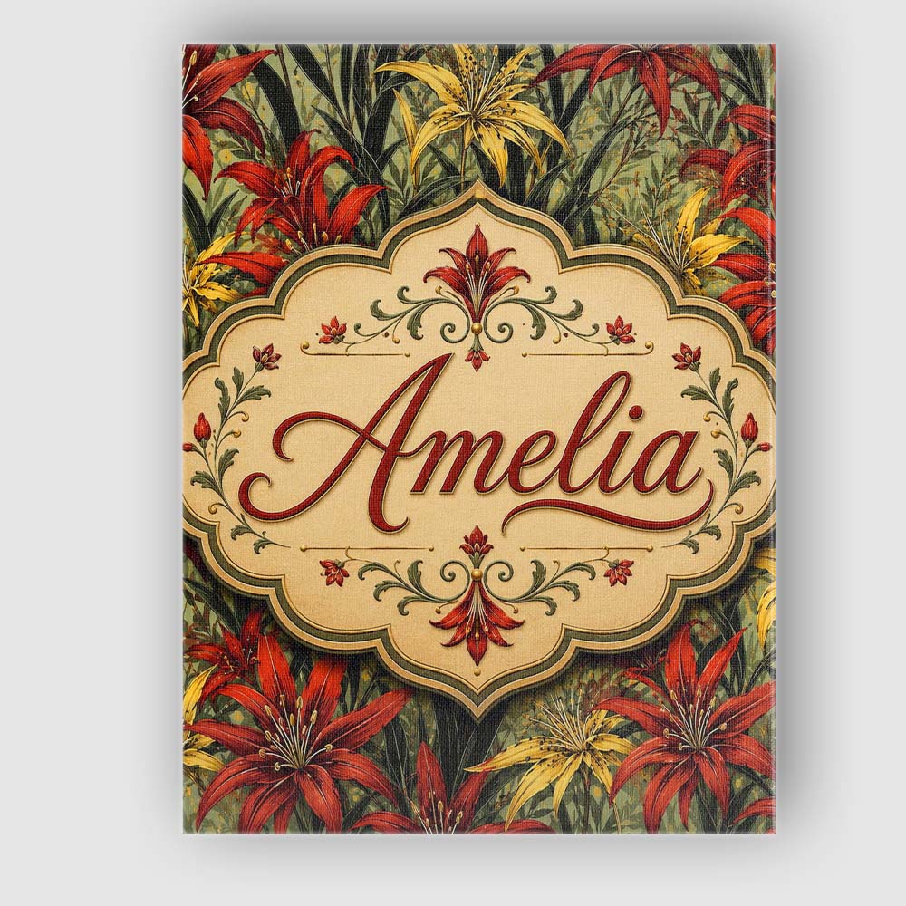 Personalised Name Tropical Red Yellow Custom Modern Room Accent Creative Decorator Style Canvas Wall Art Print Decor Picture Ready to Hang