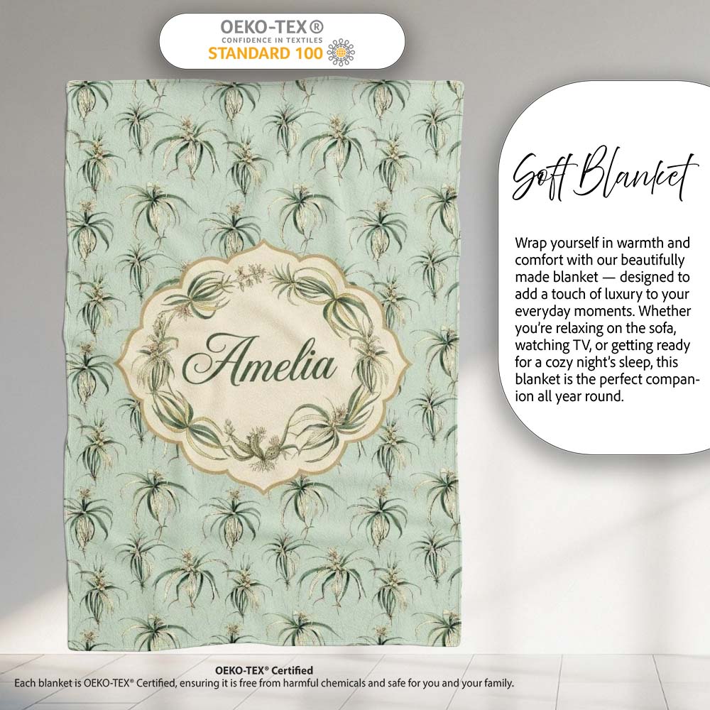 Vintage Hanging Air Plants Botanical Seamless Pattern Lovely Personalised Custom Name Super Soft Fleece Blanket Bed Sofa Throw