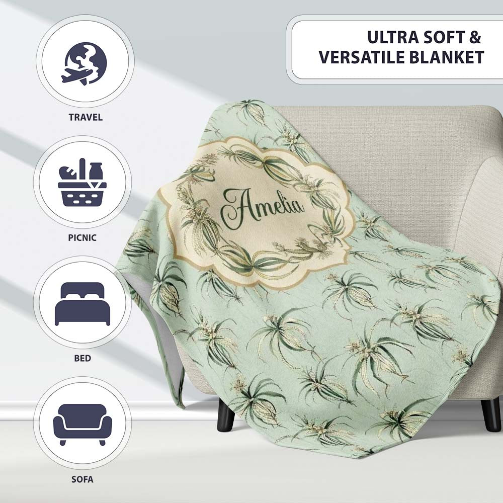 Vintage Hanging Air Plants Botanical Seamless Pattern Lovely Personalised Custom Name Super Soft Fleece Blanket Bed Sofa Throw