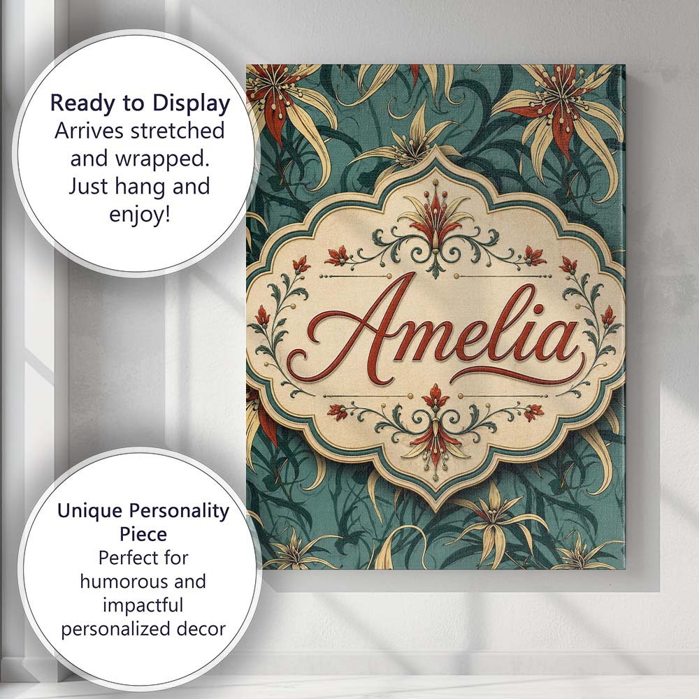 Personalised Name Elegant Tropical Lily Custom Unique Gift Idea Modern Room Accent Canvas Wall Art Print Decor Picture Ready to Hang